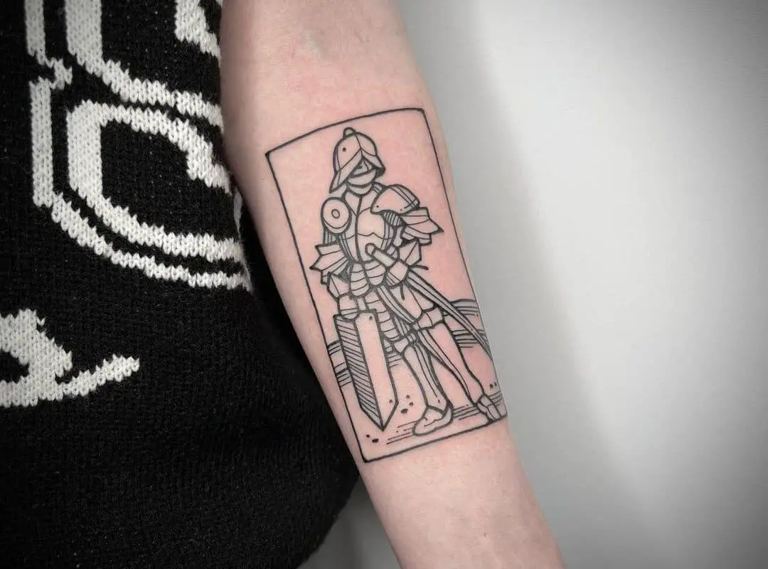 A tattoo of a knight with a broad sword