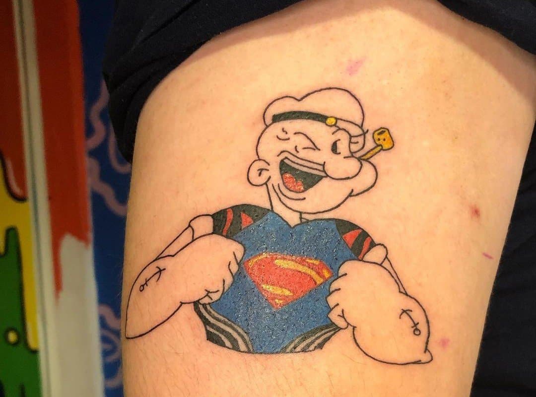 Popeye sailor tattoo dressed as Superman