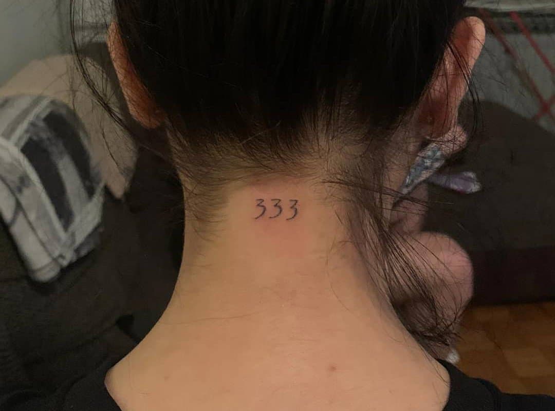 333 tattoo on the neck