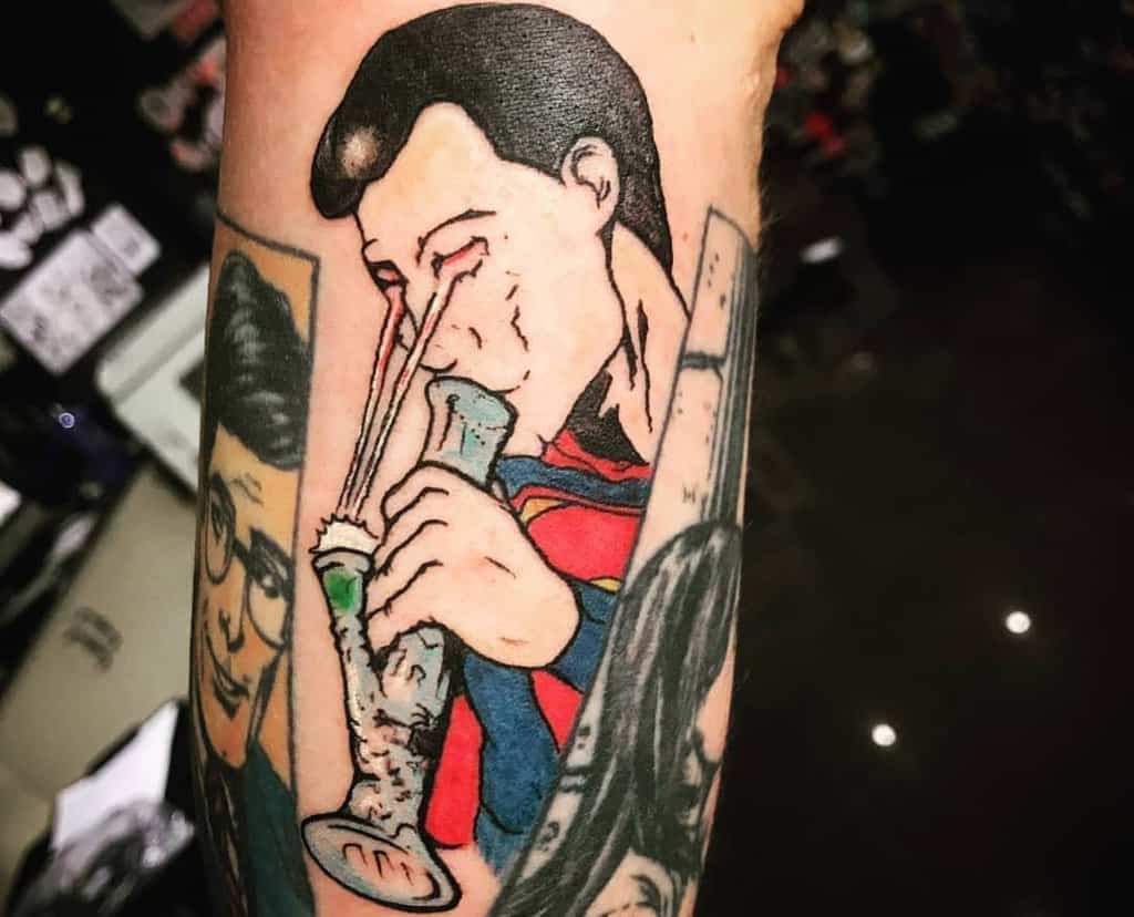 Smoking Superman tattoo