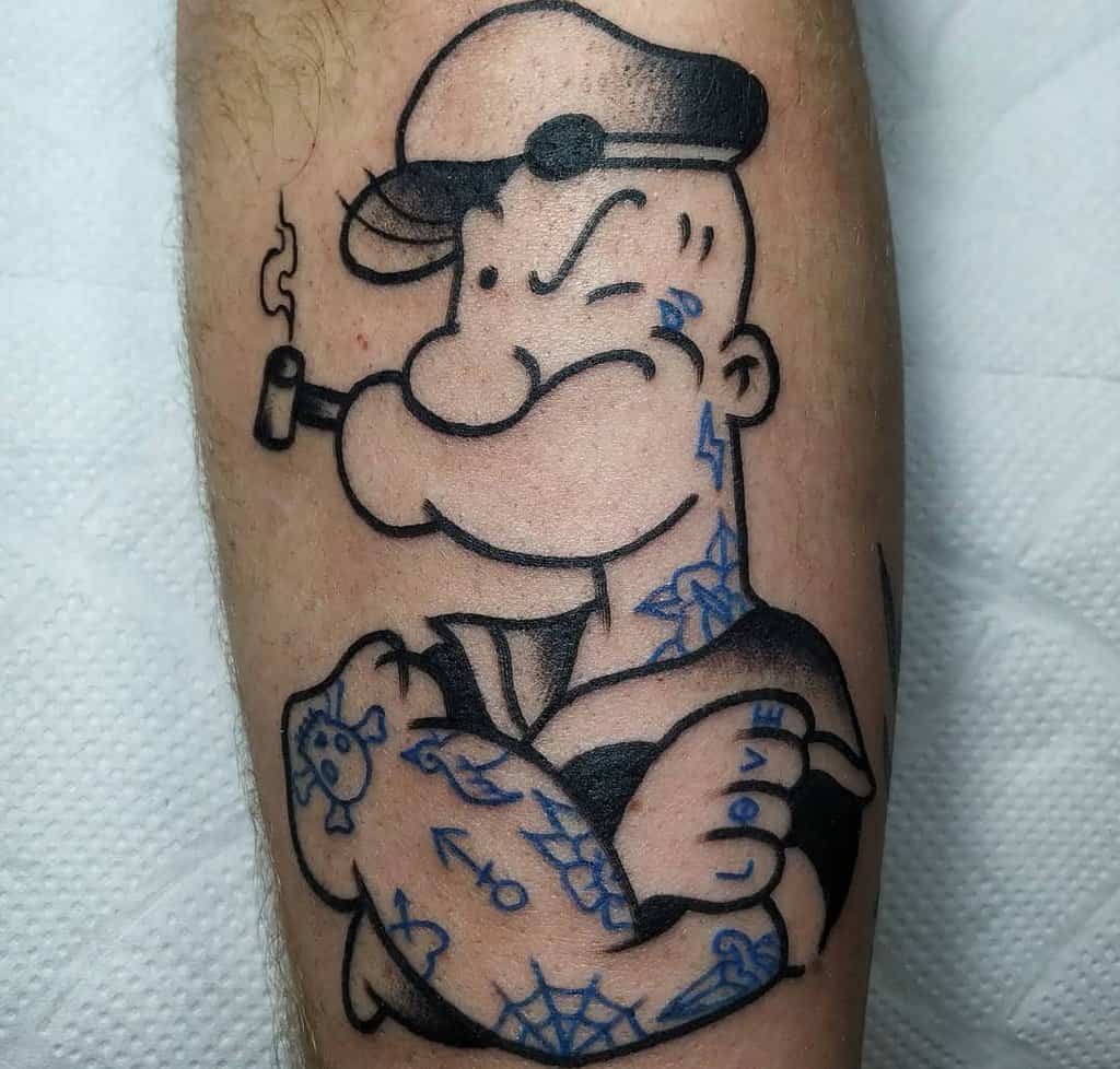Popeye sailor tattoo with a snorkel