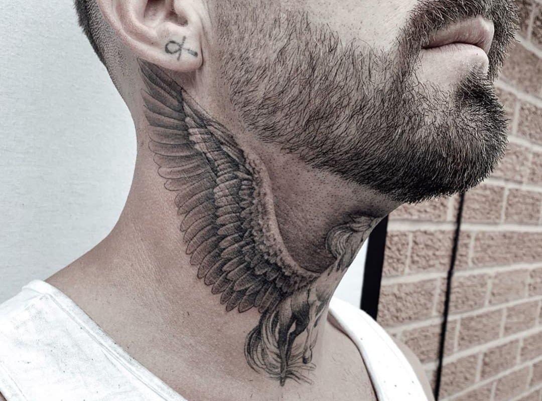 Men's Pegasus Tattoo on the Neck