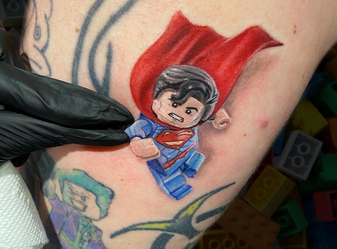 Tattoo lego superman who is angry 