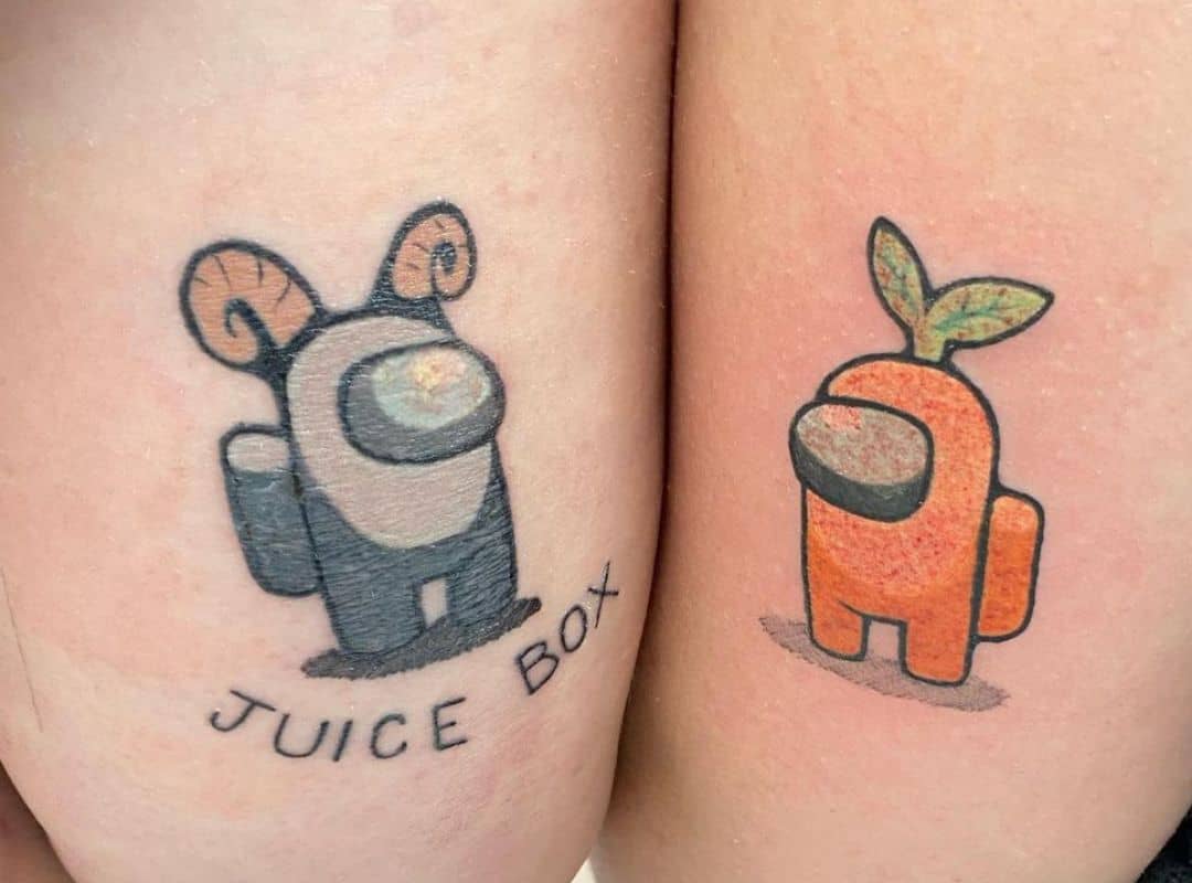Couple tattoo with grey and orange crewmates