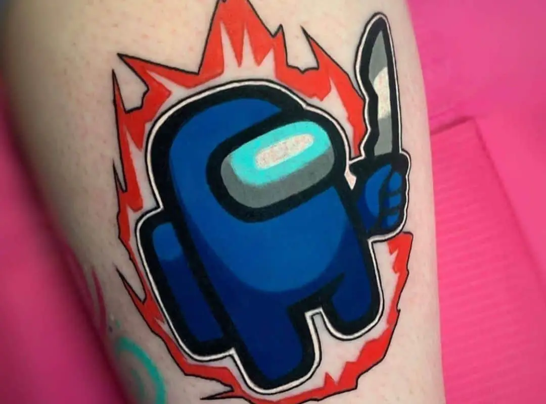 Dark blue impostor with the knife and the fire tattoo