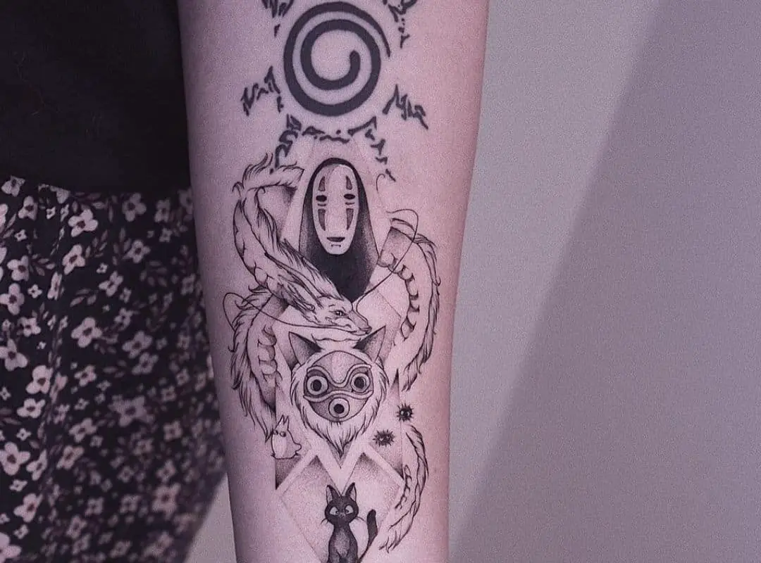 Haku and others in geometric figures tattoo