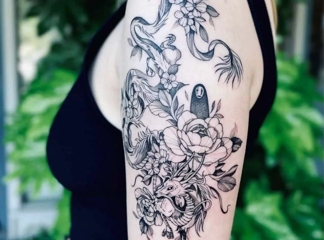 Haku with No Face in flowers tattoo