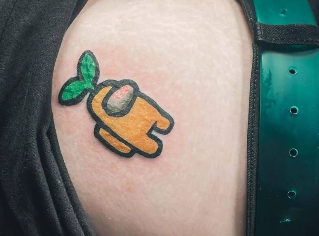 Orange crewmate with the leaves on the head tattoo