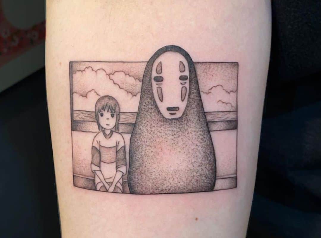 Train scene with Chihiro and No Face tattoo