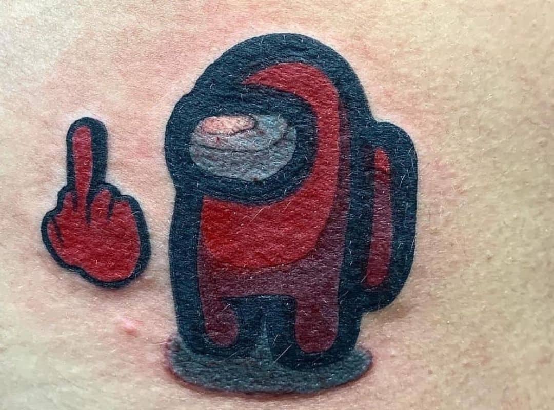 Red crewmate with a hand tattoo