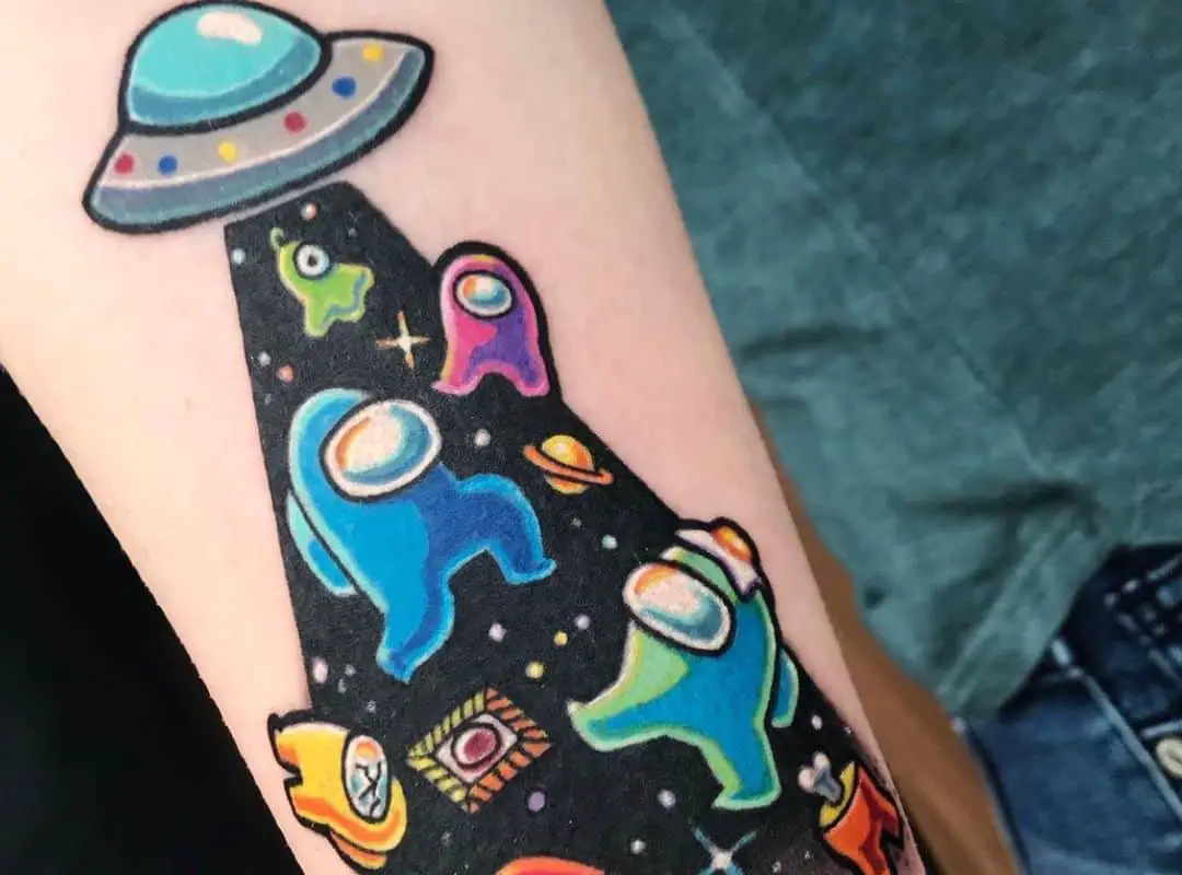 Crewmates flying out of the UFO tattoo