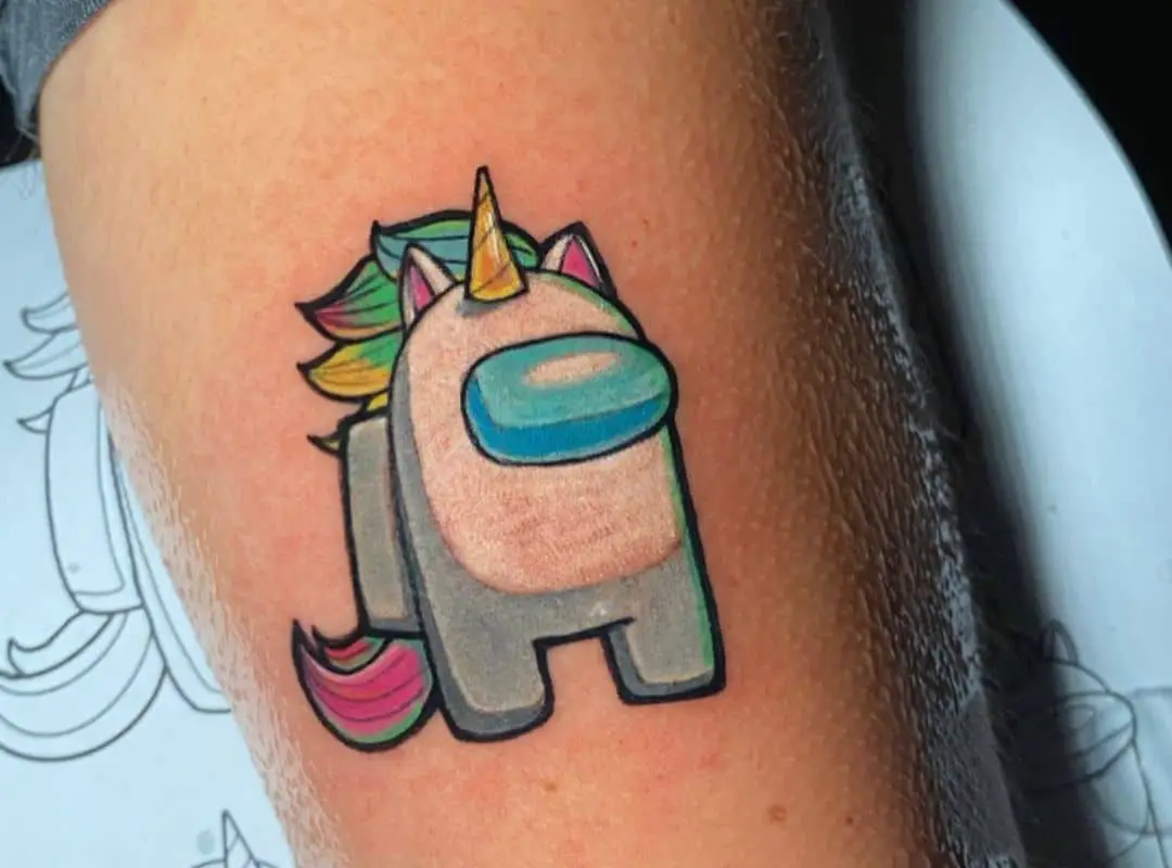 Unicorn white crewmate arm tattoo