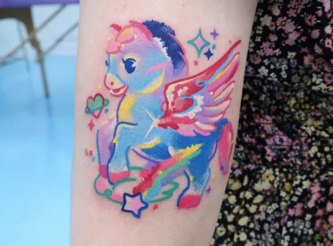 Tattoo of a cartoon pegasus on your arm