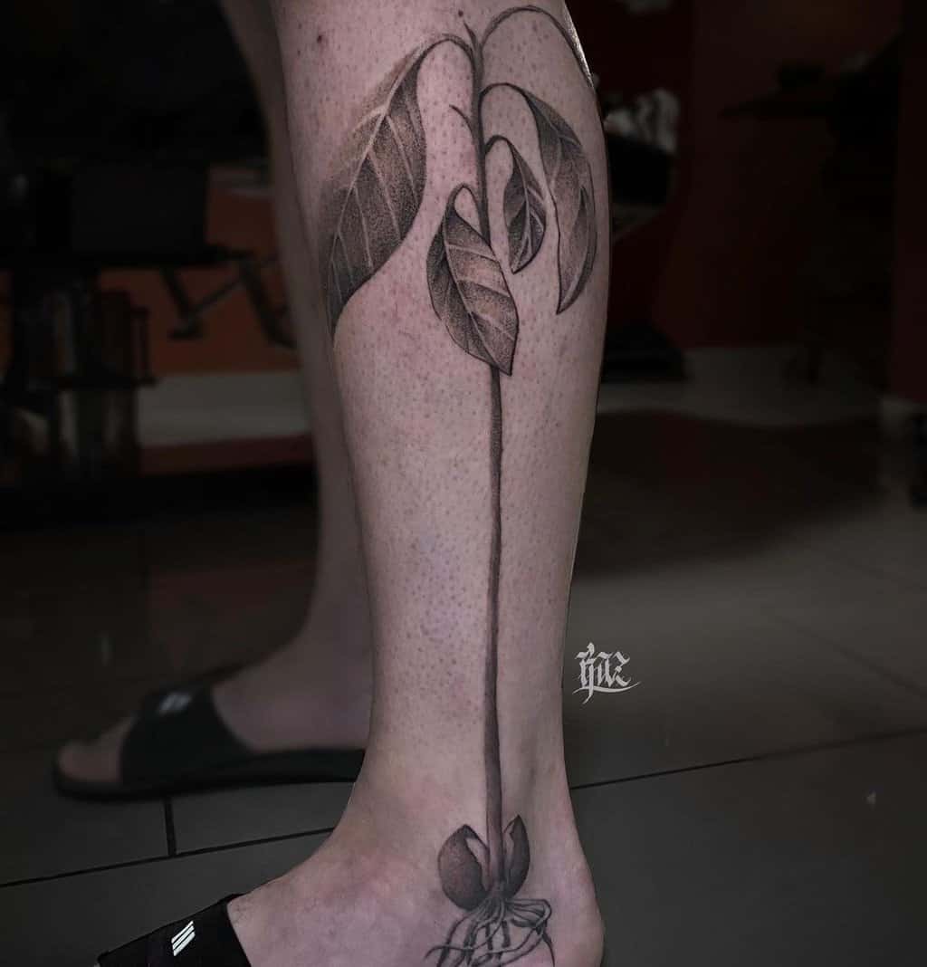tattoo avocado tree on the leg