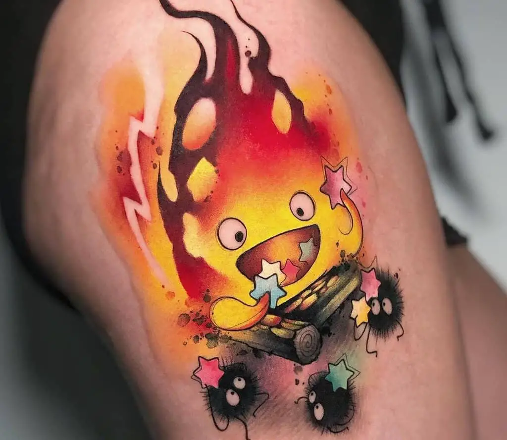 Calcifer tattoo playing with the stars