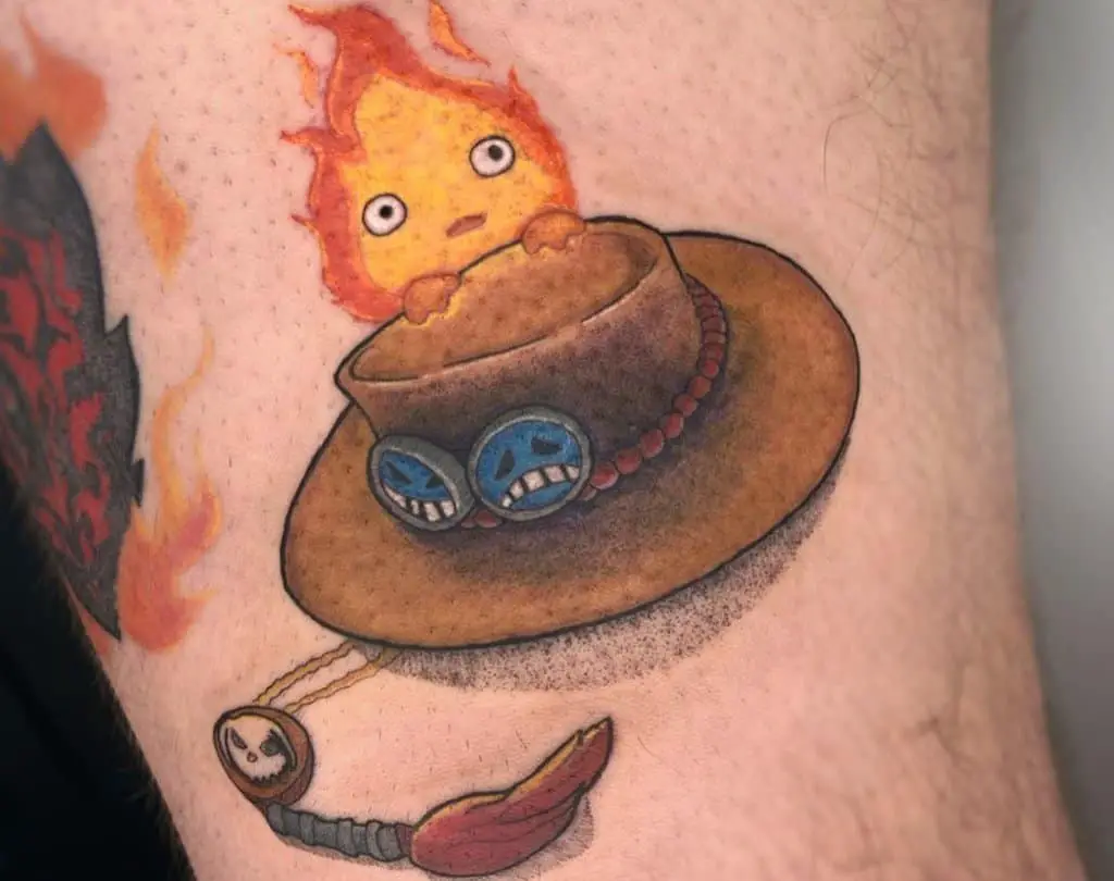 calcifer behind the hat tattoo