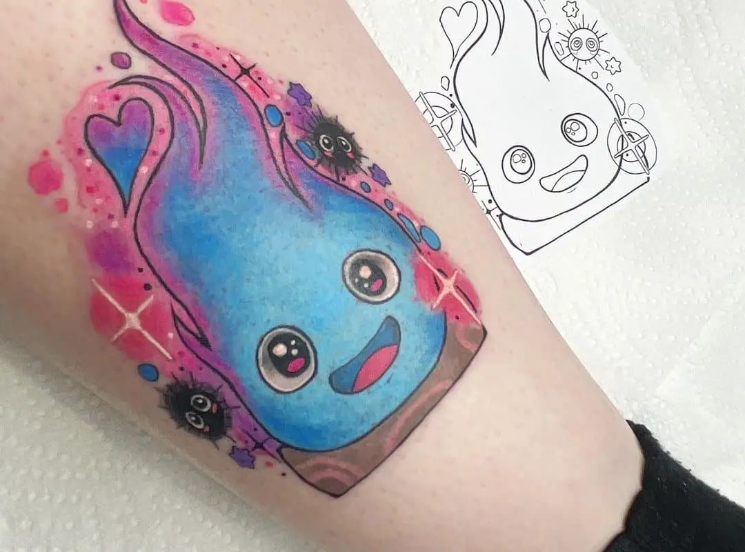 cheerful blue calcifer tattoo