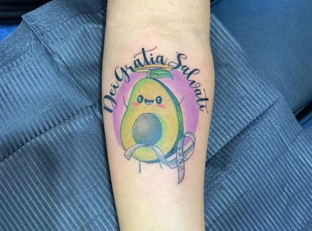 Avocado tattoo on the forearm