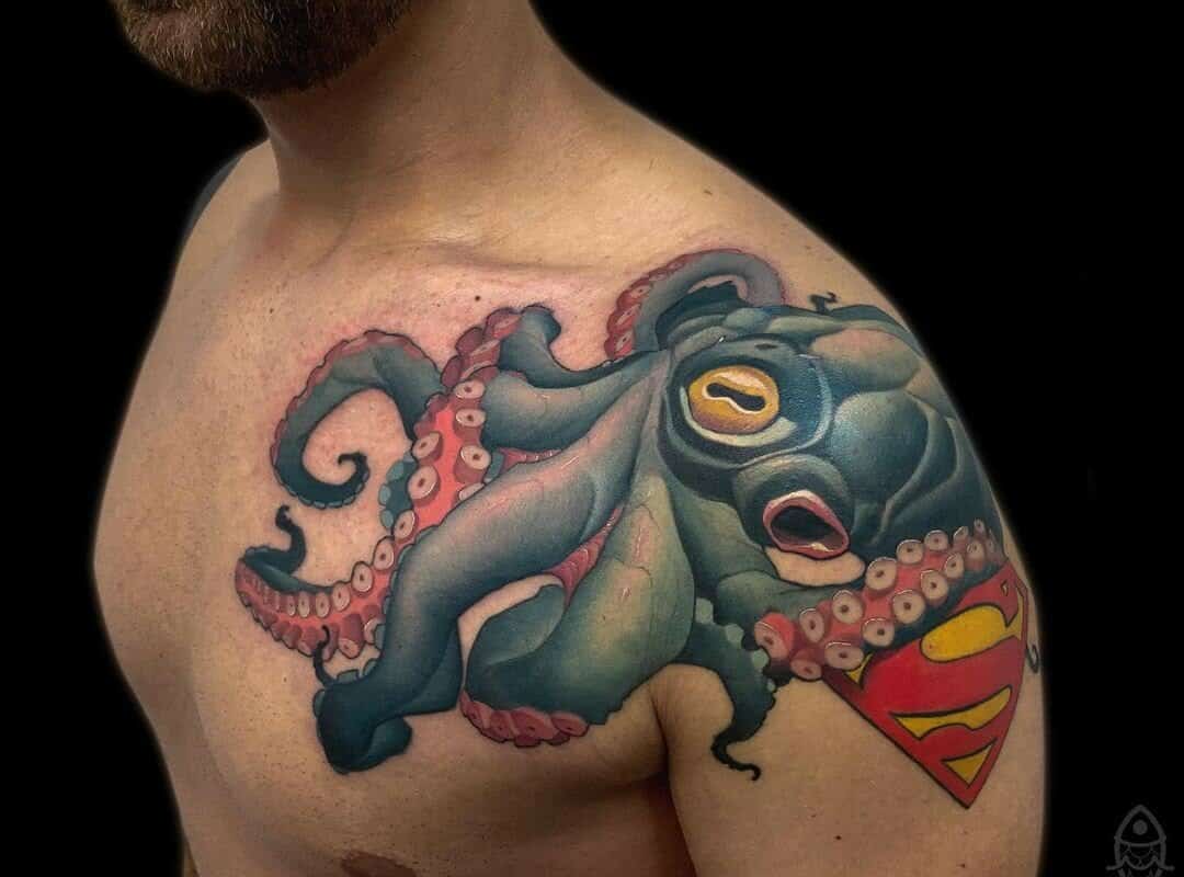 octopus tattoo with superman emblem