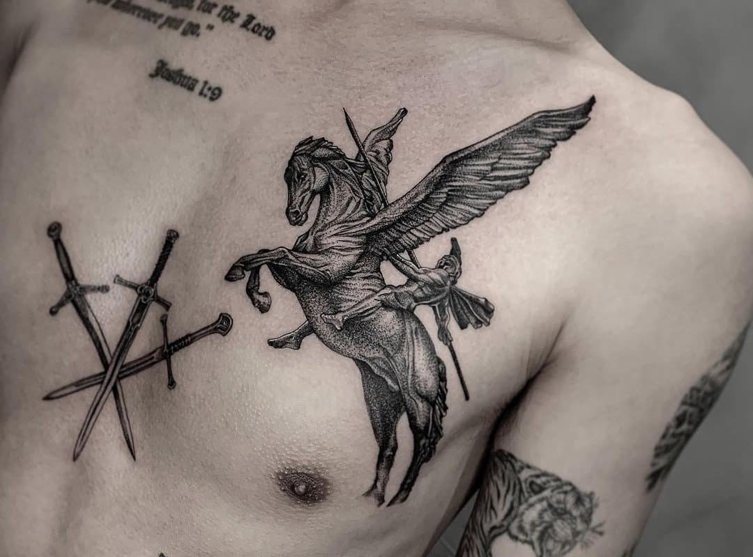 pegasus tattoo with warrior