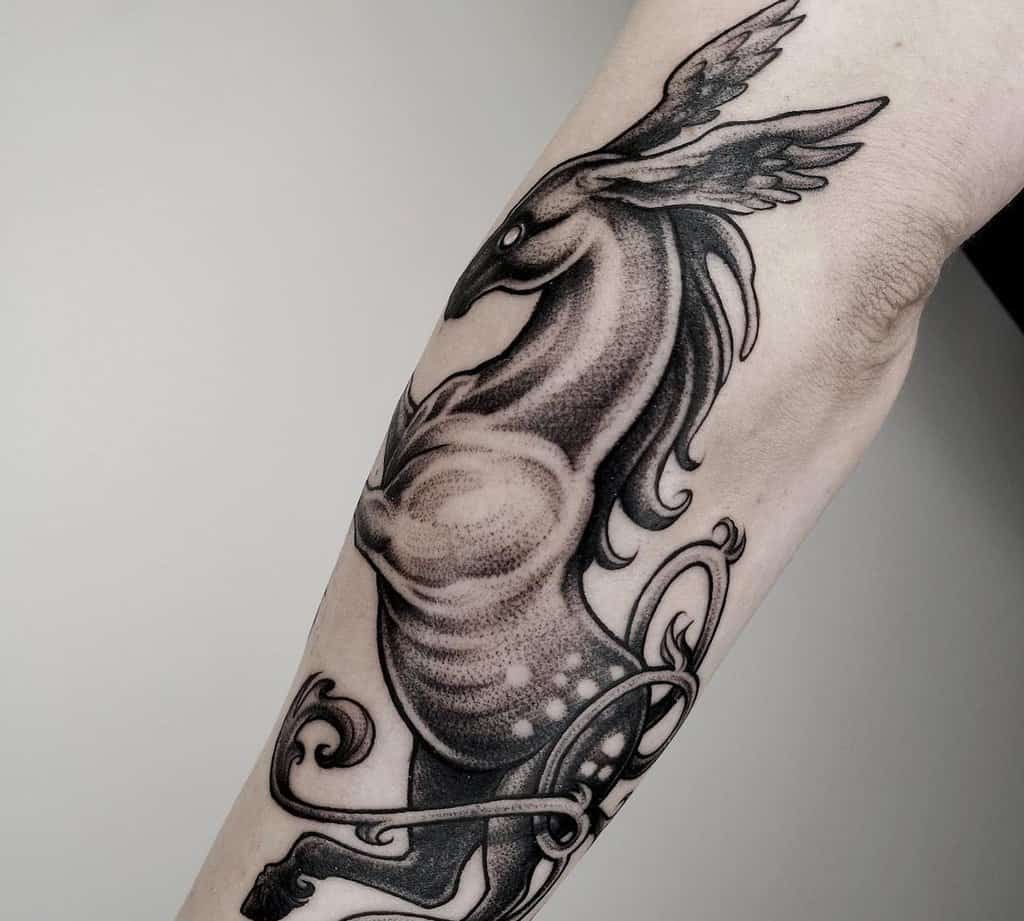 the pegasus is printed on the entire forearm