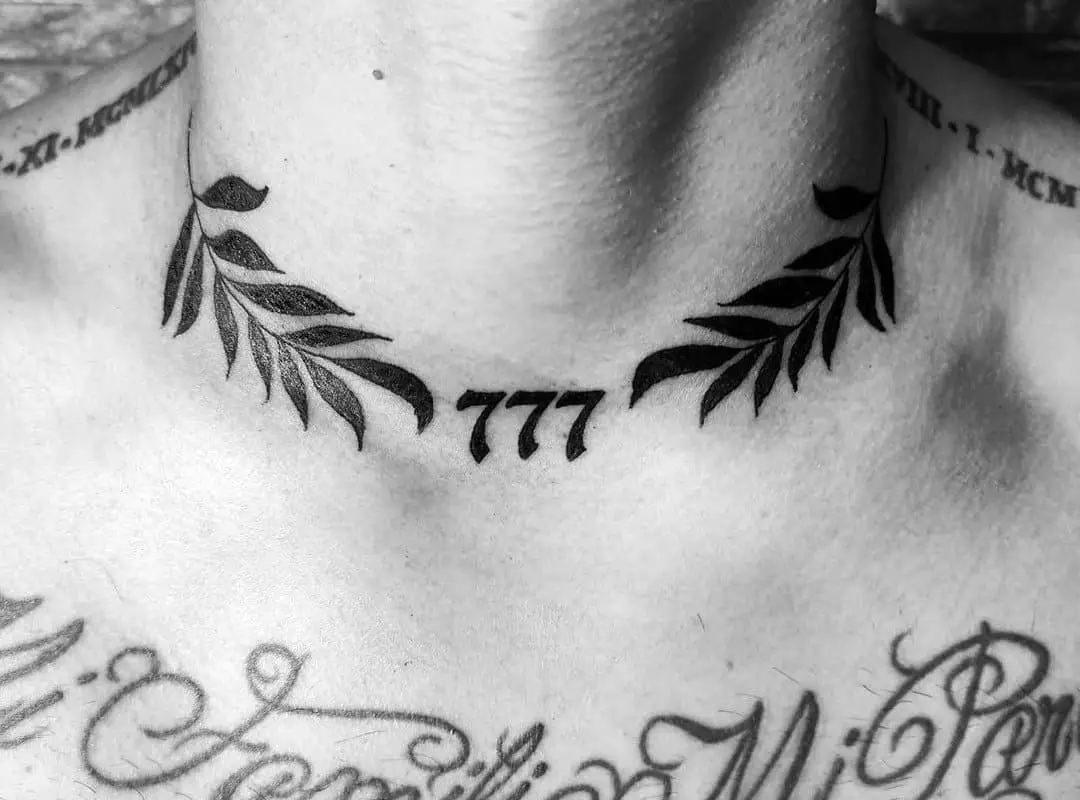 Three sevens tattooed on the neck