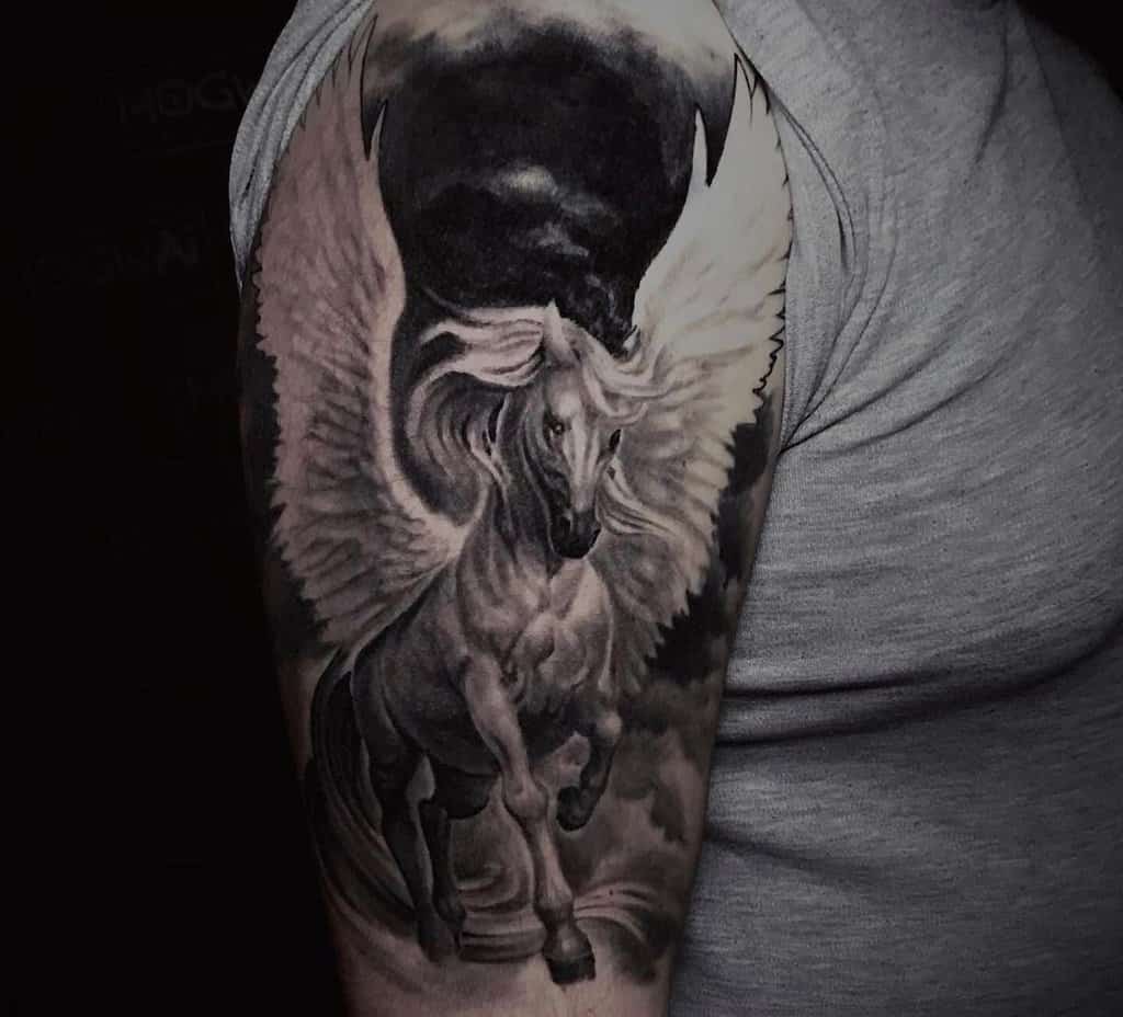 A tattoo of a galloping pegasus